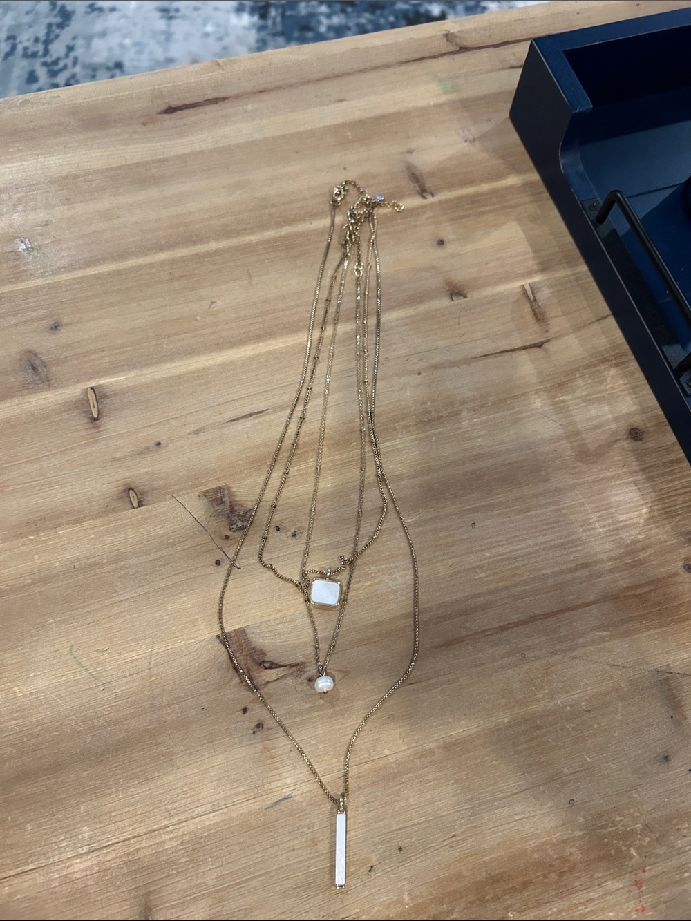 LOFT Gold Layered Necklace with White Stone Accents